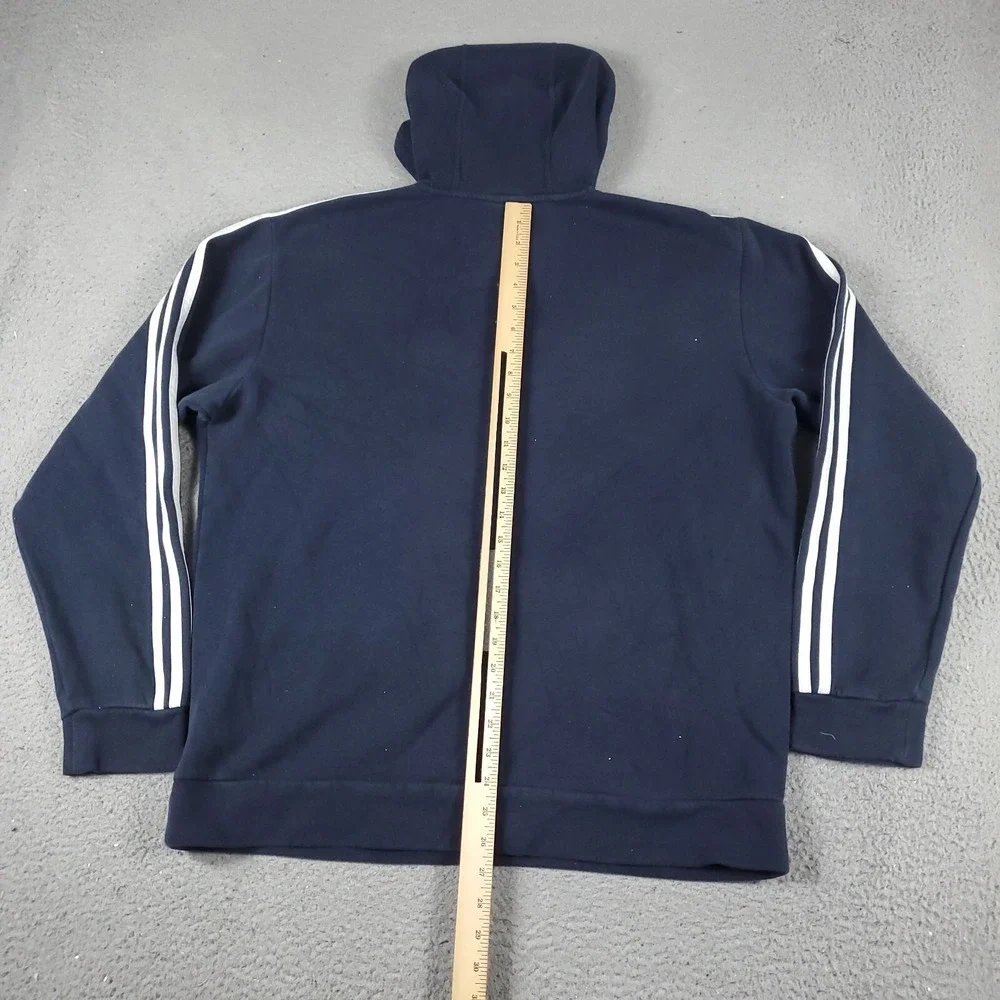 Adidas Mens Hoodie Large Blue Pullover Sweatshirt 3 Stripe Logo Activewear